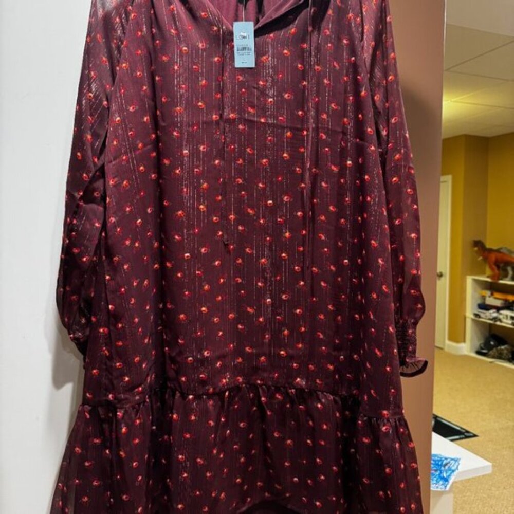 NWT LOFT Petite Cranberry Shimmer Large Dress